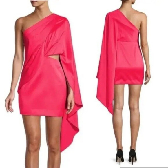 NWT SIGNIFICANT OTHER Anne Cape Cut Outs Satin Mini Dress Fuchsia 6 - Picture 1 of 15